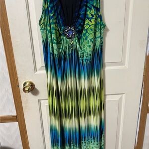 Catherines Green and Blue Patterned Maxi Dress